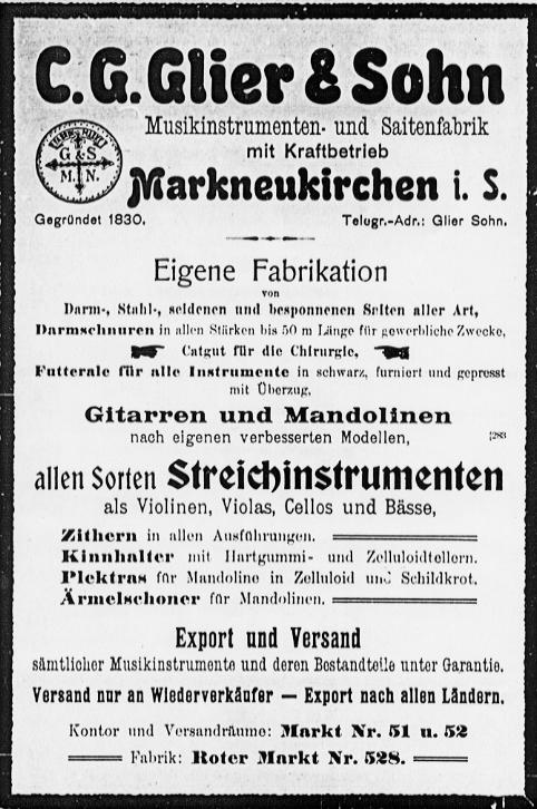 Anzeige der Firma C.G. Glier & Sohn von 1909