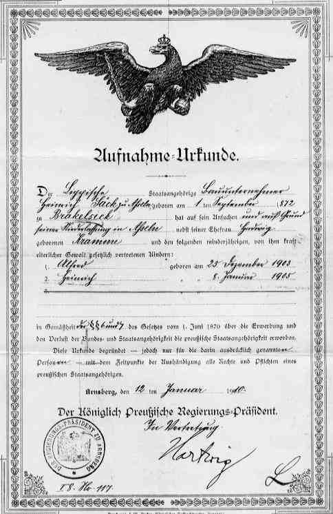 Preußische Staatsbürger-Urkunde