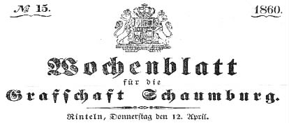Wochenblatt für die Grafschaft Schaumburg vom 12. April 1860
